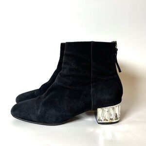 Miu Miu Black Suede Crystal Heel Boots – Statement Ankle Booties, size 38